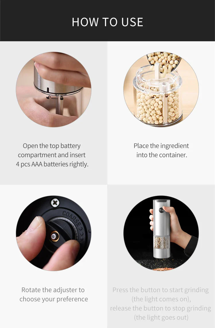 Nestifyx™ Electric Salt & Pepper Grinder – Adjustable Coarseness, Battery Powered