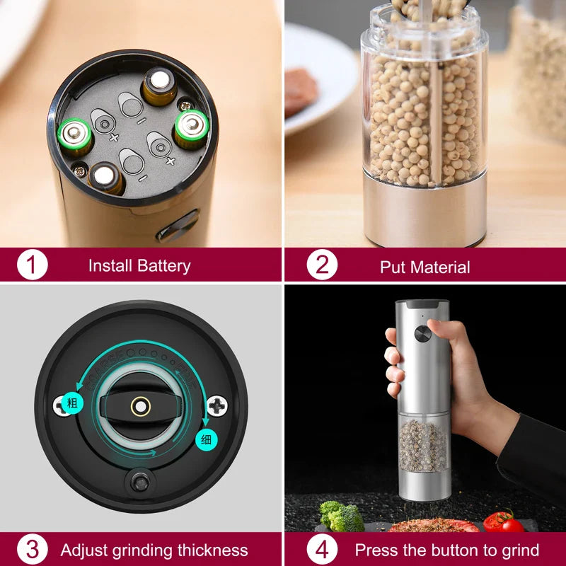 Nestifyx™ Electric Salt & Pepper Grinder – Adjustable Coarseness, Battery Powered